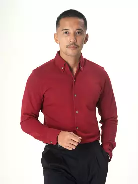 Red Burgundy Long Sleeve Polo Shirt Button Down