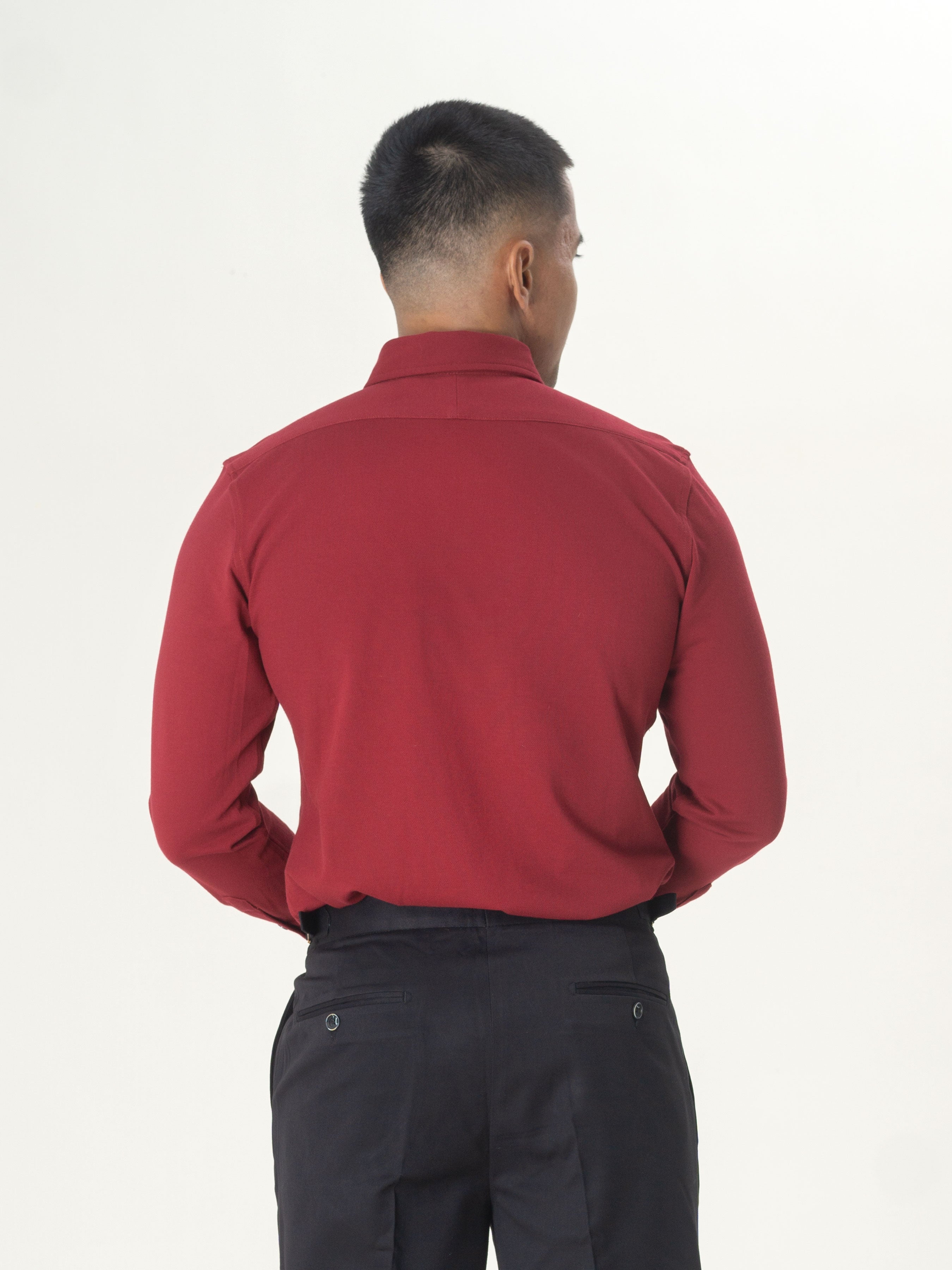 Red Burgundy Long Sleeve Polo Shirt Button Down