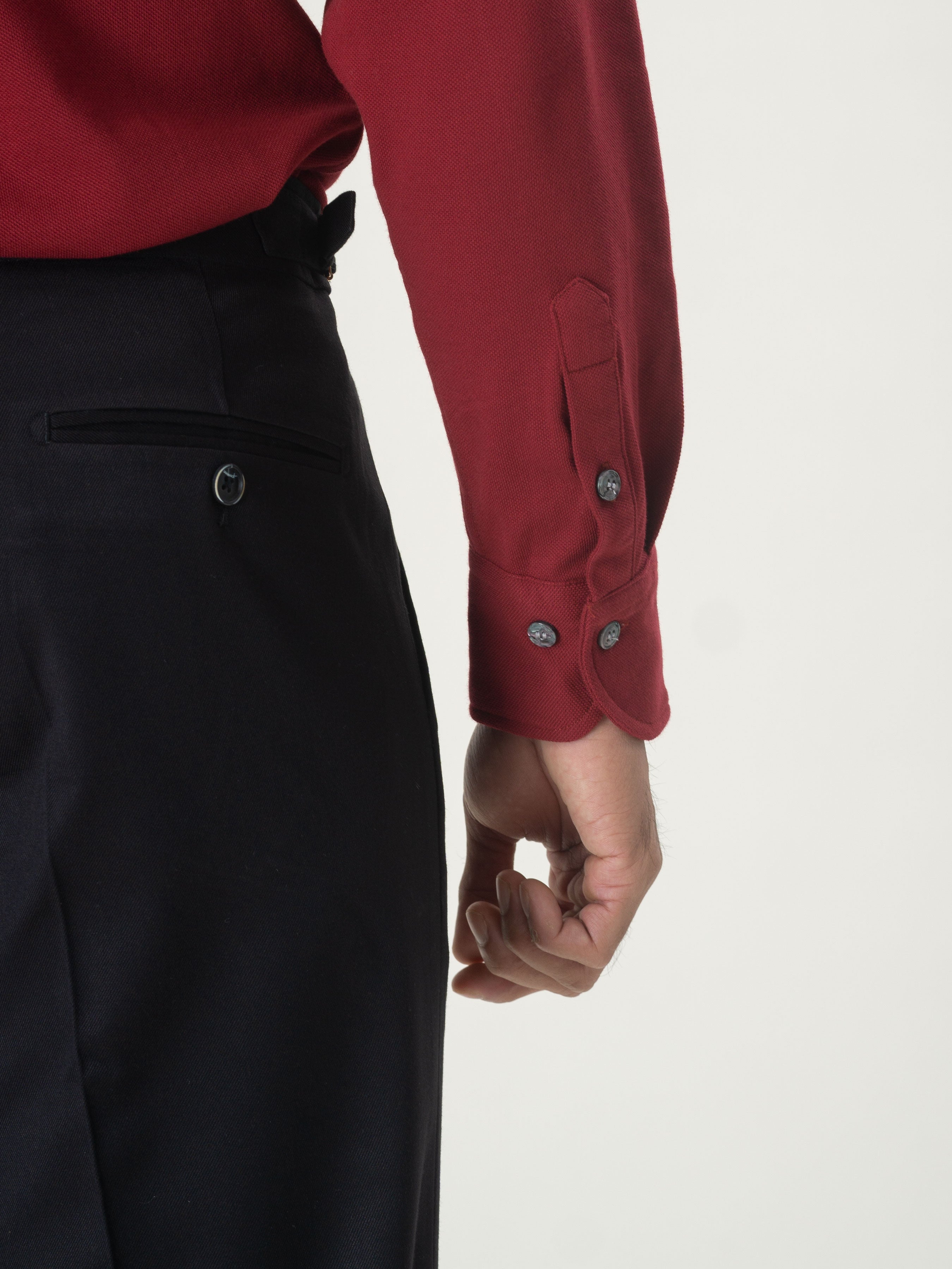 Red Burgundy Long Sleeve Polo Shirt Button Down