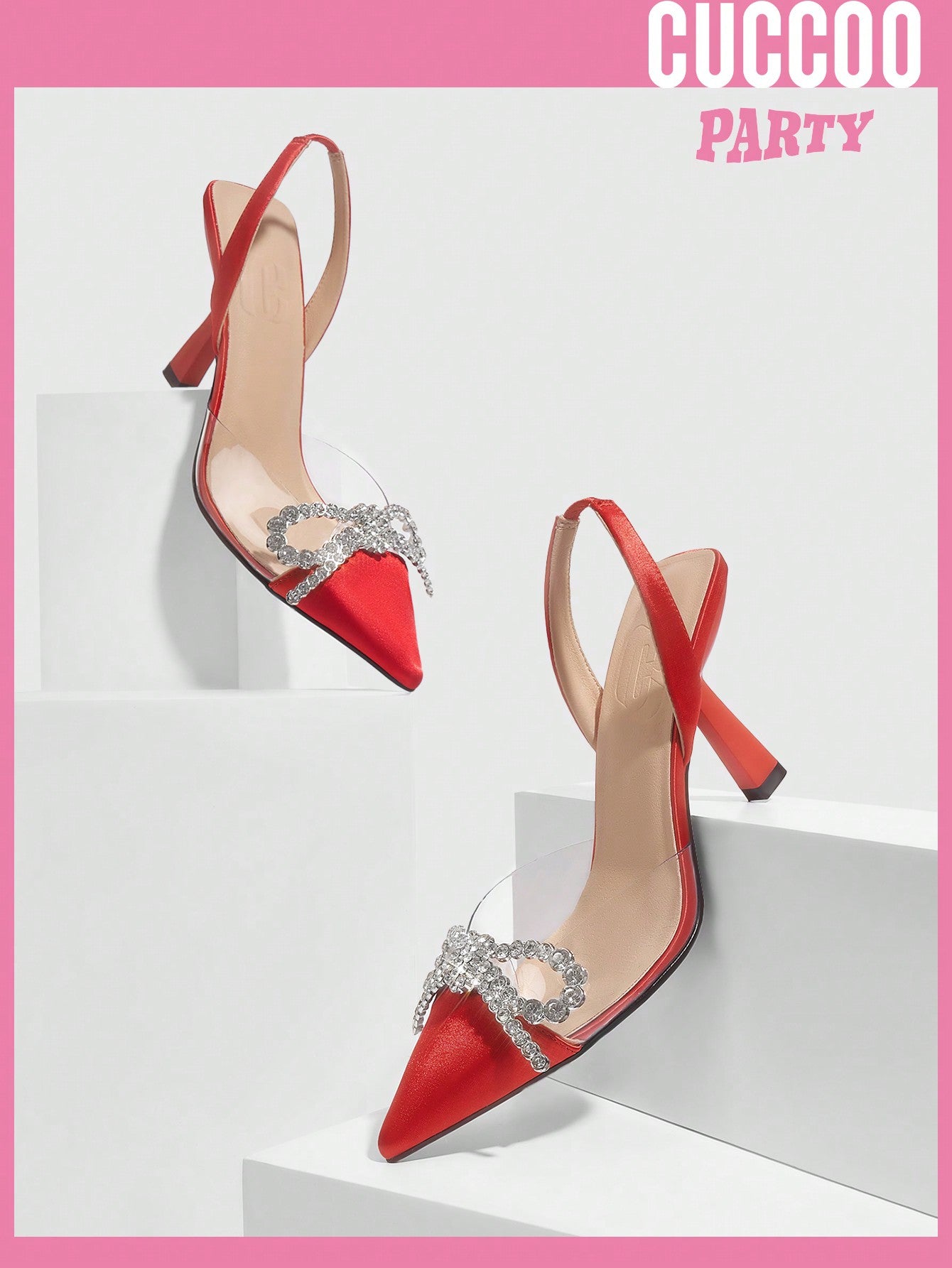 Red Rhinestone Bow High Heels - Fashionable Pumps for Valentine's Day/Wedding, Spring & Summer Wedding Shoes