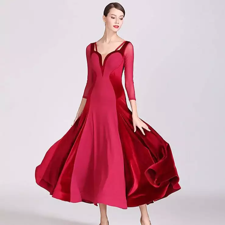 Red Wine Ballroom Dance Dress | Green Dancewear | 1884