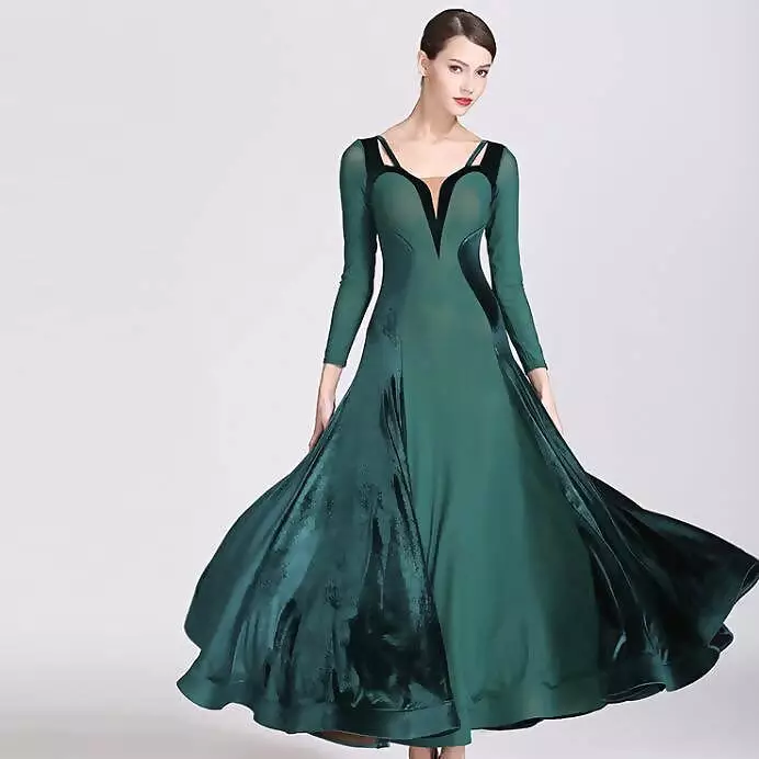 Red Wine Ballroom Dance Dress | Green Dancewear | 1884