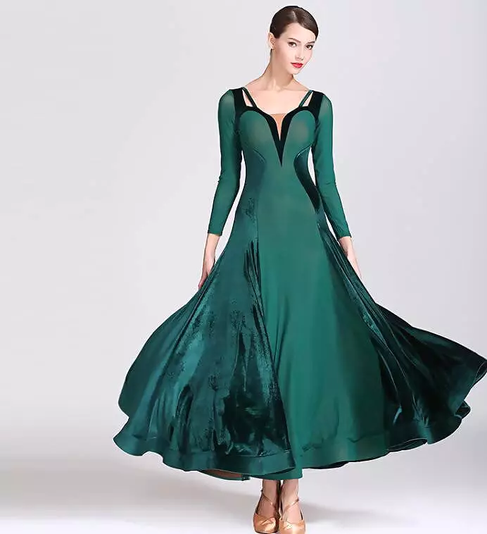 Red Wine Ballroom Dance Dress | Green Dancewear | 1884