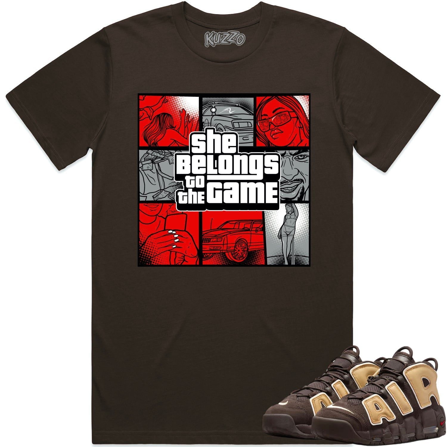 Result: Game-inspired Baroque Brown Uptempo Shirt with a Bold Red Touch