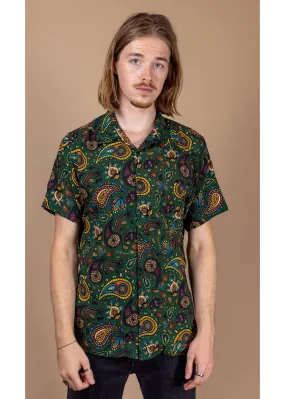 Men's Green Paisley Rayon Shirt by Run & Fly