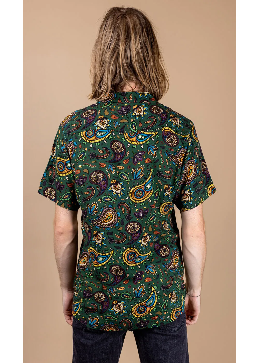 Men's Green Paisley Rayon Shirt by Run & Fly