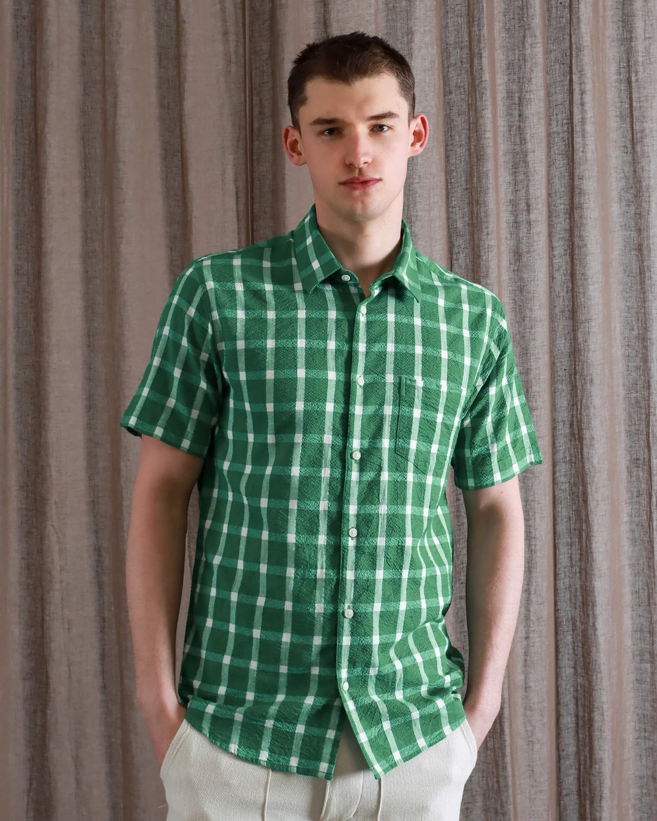 Seersucker Check Shirt - Green