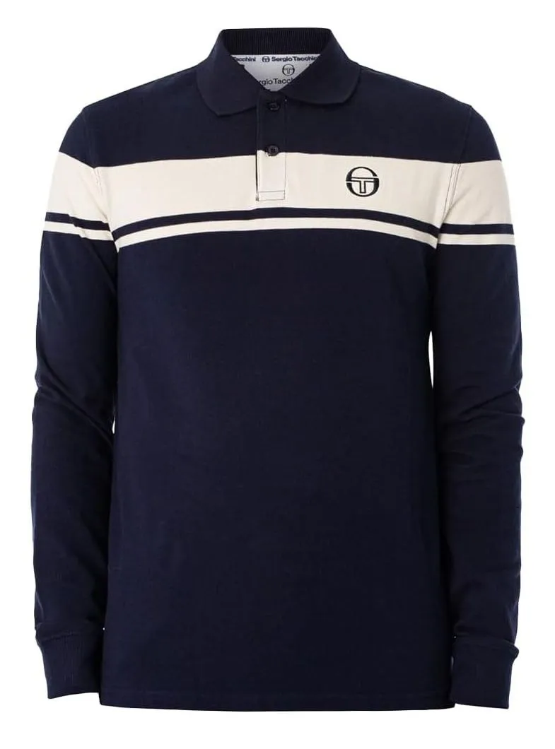 Sergio Tacchini Long Sleeve Polo Shirt Maritime Blue Gardenia