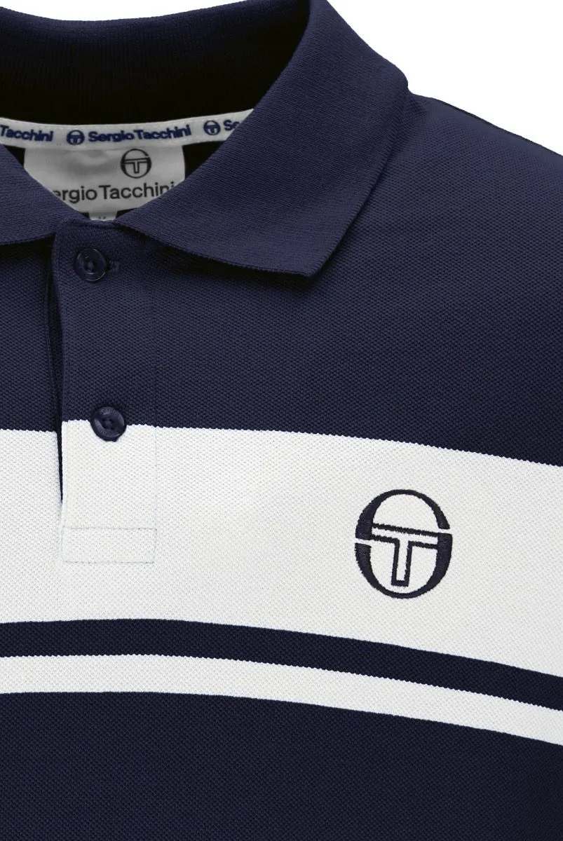 Sergio Tacchini Maritime Blue and White Supermac Polo Shirt