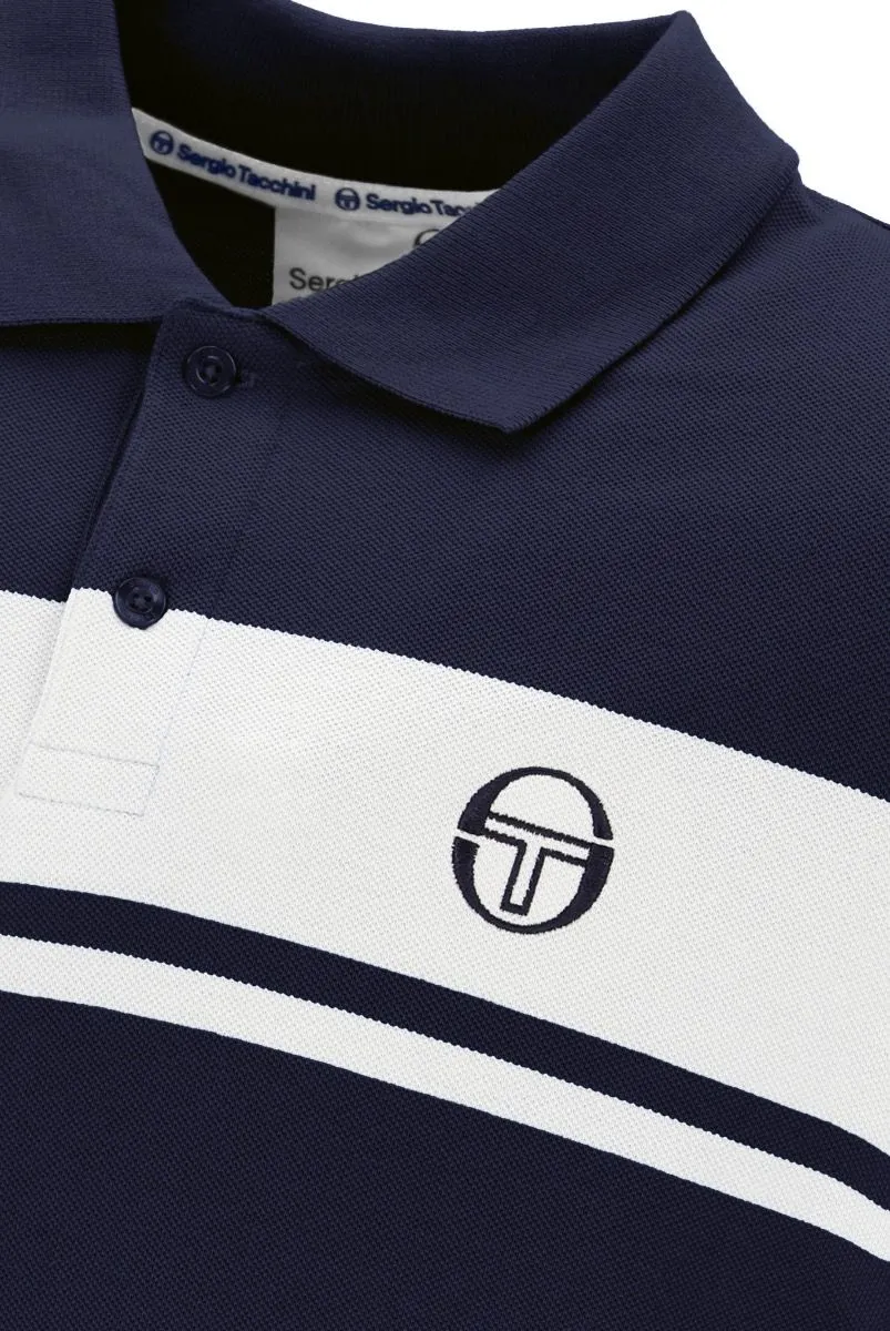 Sergio Tacchini Maritime Blue and White Supermac Polo Shirt