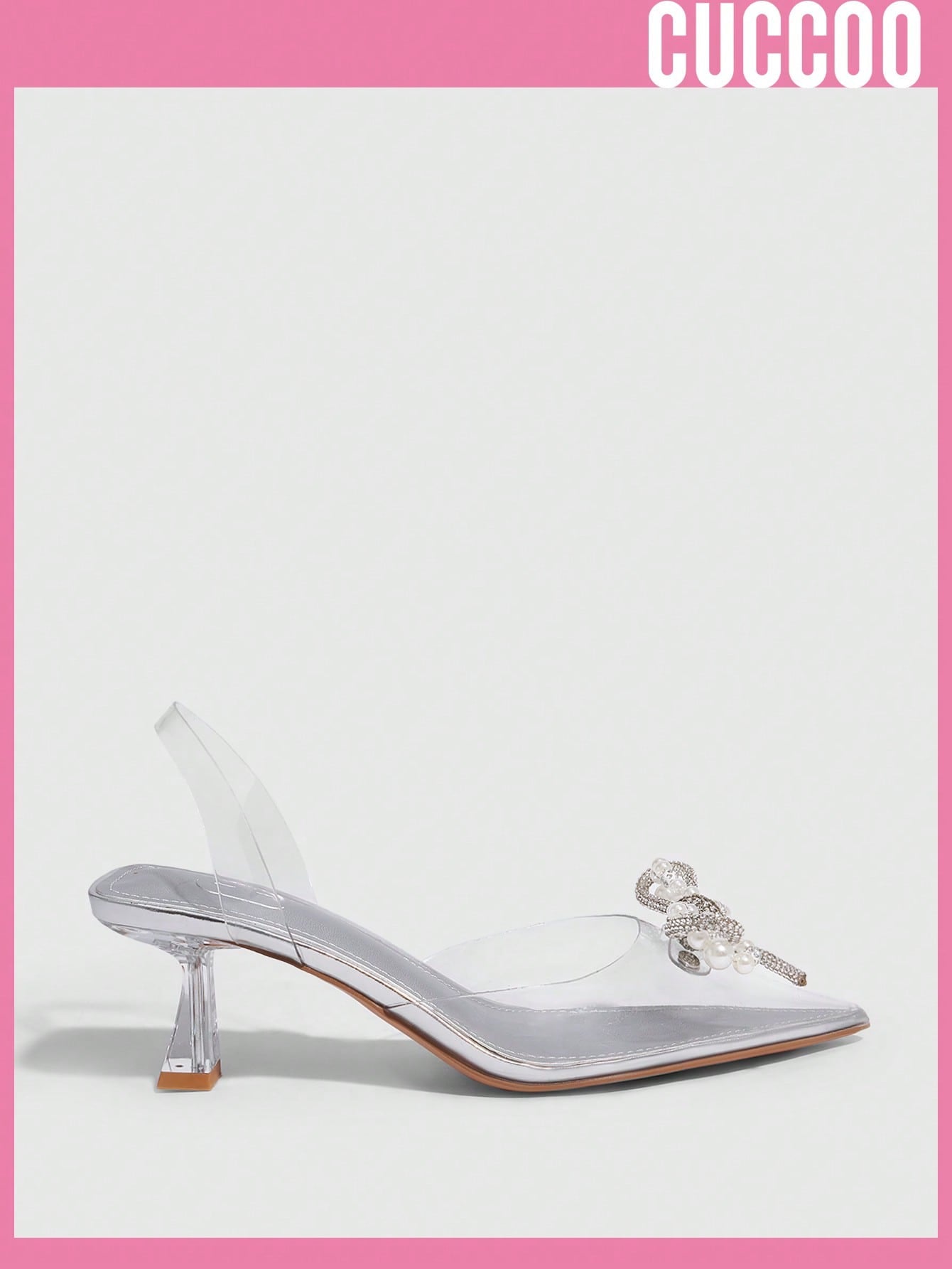 Silver Transparent PVC Low Heel Slip-On Pumps with Bow Decor for Spring and Summer - Women's Fashionable Back-Strap Pumps