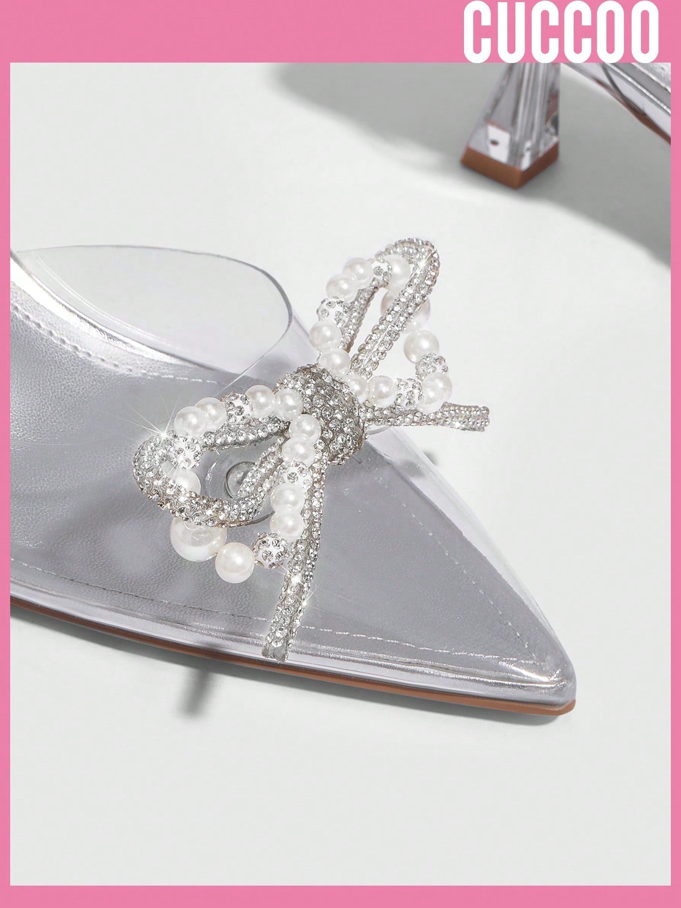 Silver Transparent PVC Low Heel Slip-On Pumps with Bow Decor for Spring and Summer - Women's Fashionable Back-Strap Pumps