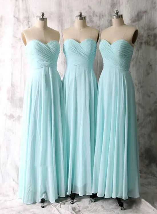 Mint Blue Chiffon Bridesmaid Dresses, Sweetheart Prom Dresses