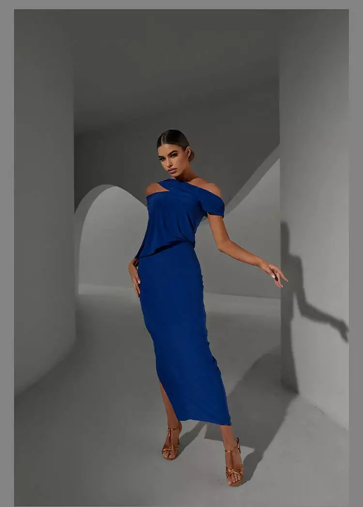 Stunning Blue/Black One-Shoulder Practice Dress - 2304