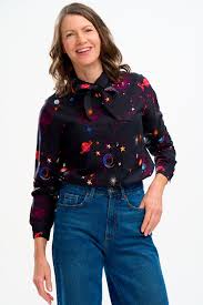 Sugarhill Catrina Shirt - Black Colourful Universe; Floral Print; Women's Blouse