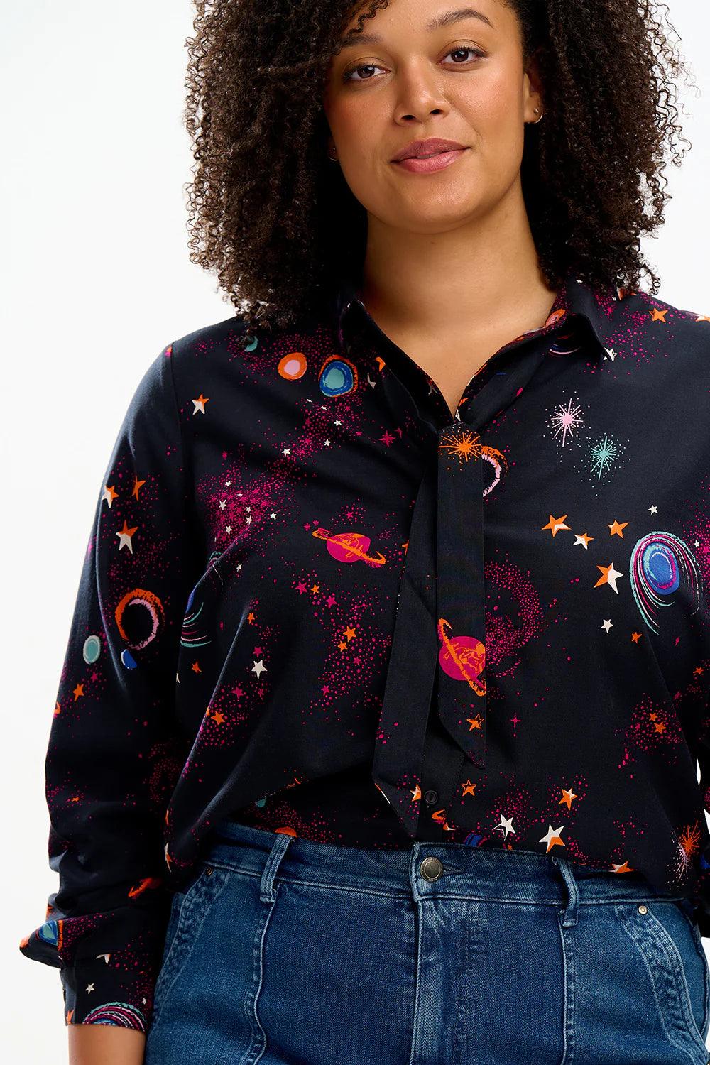 Sugarhill Catrina Shirt - Black Colourful Universe; Floral Print; Women's Blouse