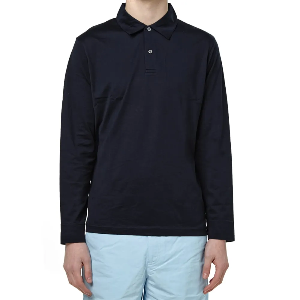 Sunspel Navy Long Sleeve Jersey Polo Shirt