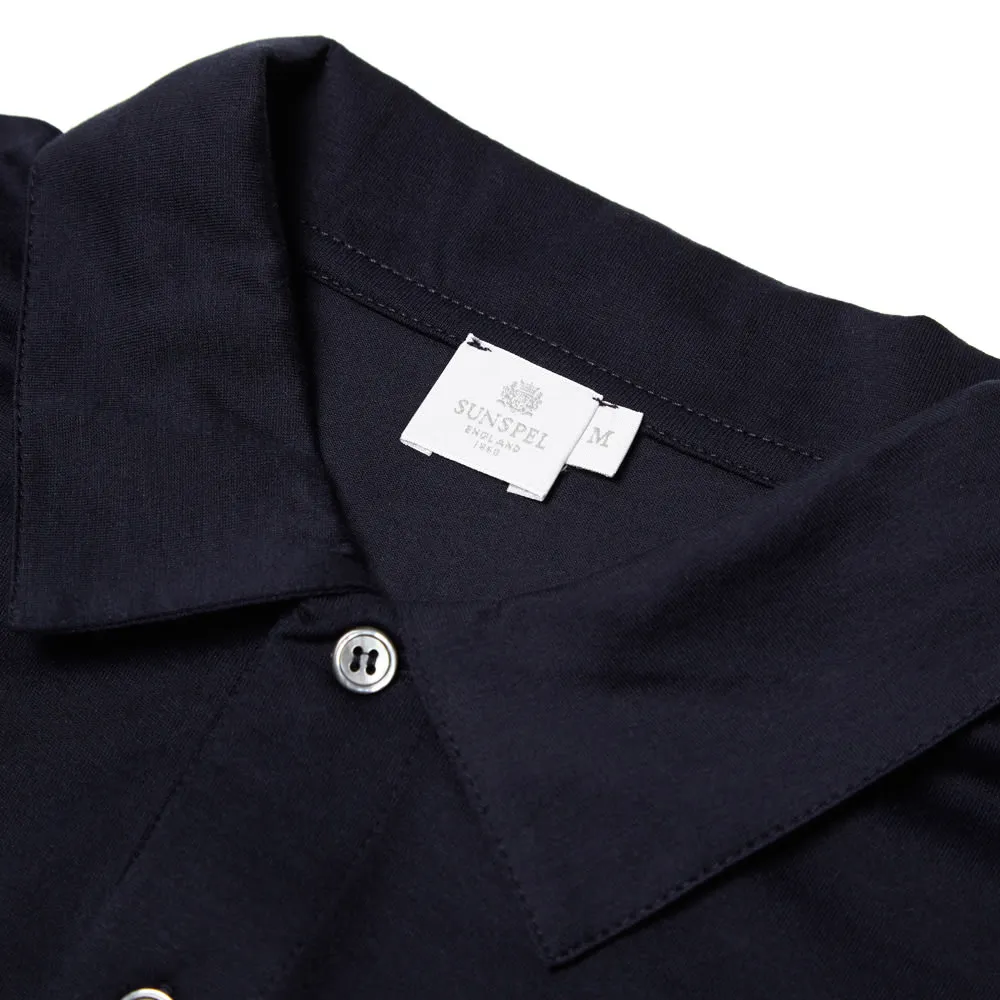 Sunspel Navy Long Sleeve Jersey Polo Shirt