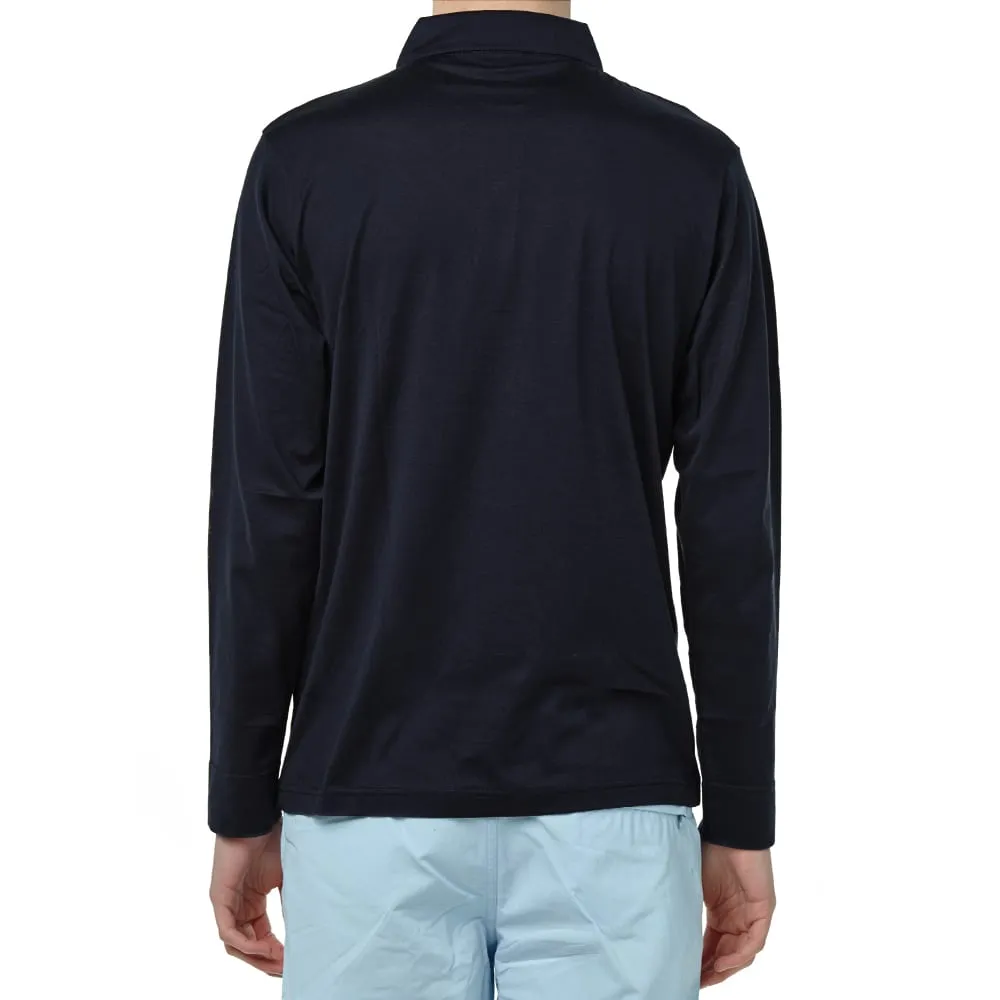 Sunspel Navy Long Sleeve Jersey Polo Shirt