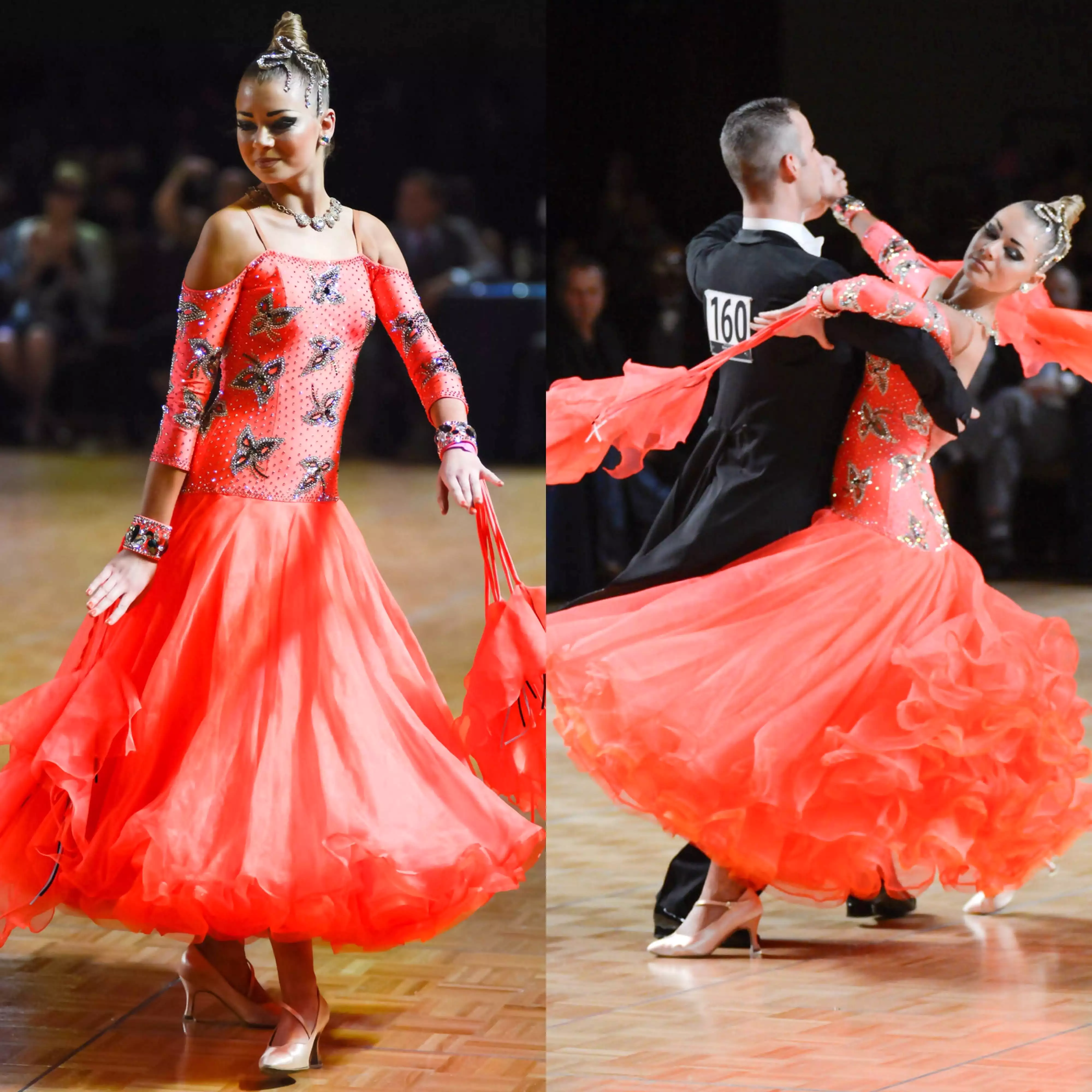 The result: Orange Standard Ballroom Dance Dress - Vibrant and Eye-catching