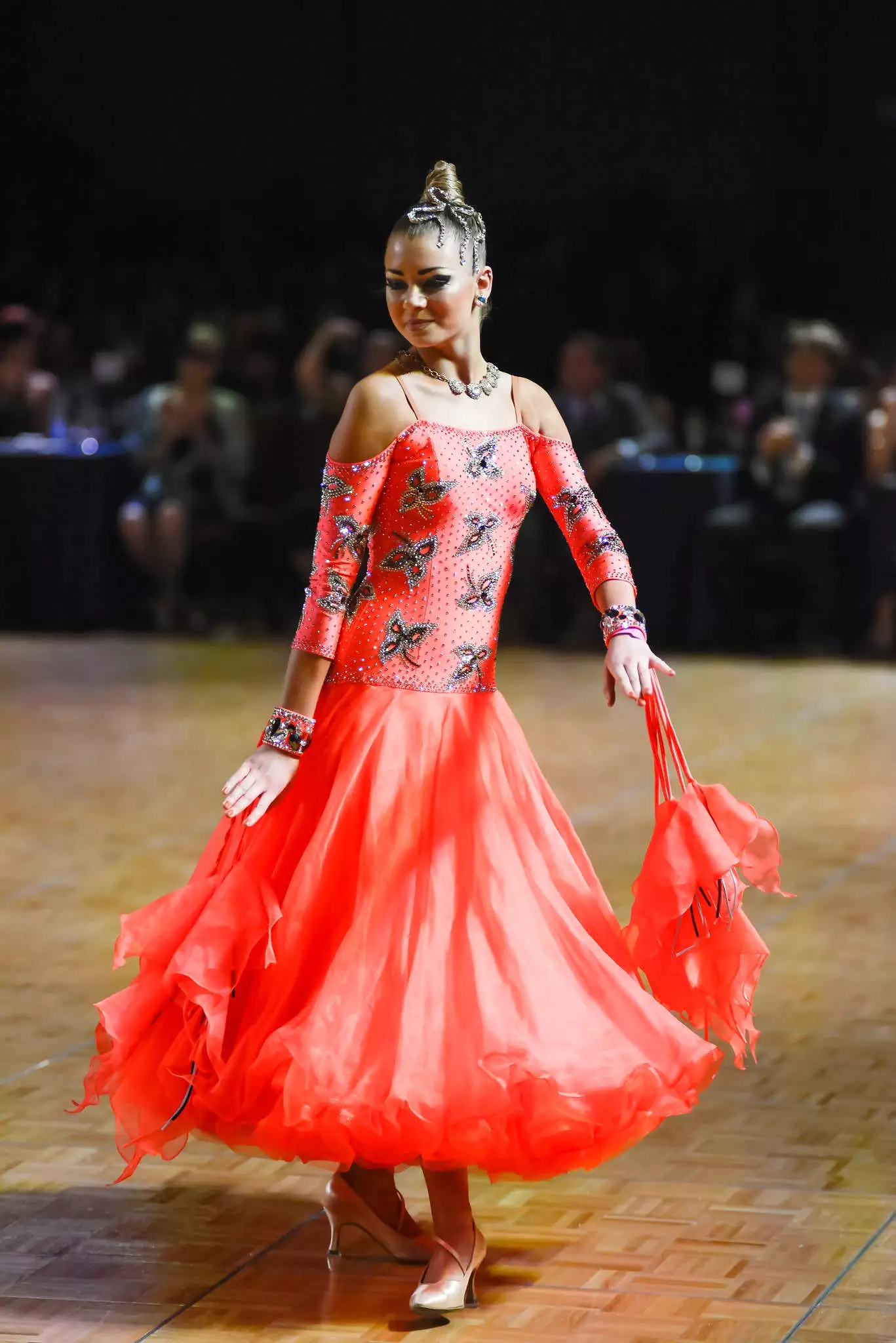 The result: Orange Standard Ballroom Dance Dress - Vibrant and Eye-catching