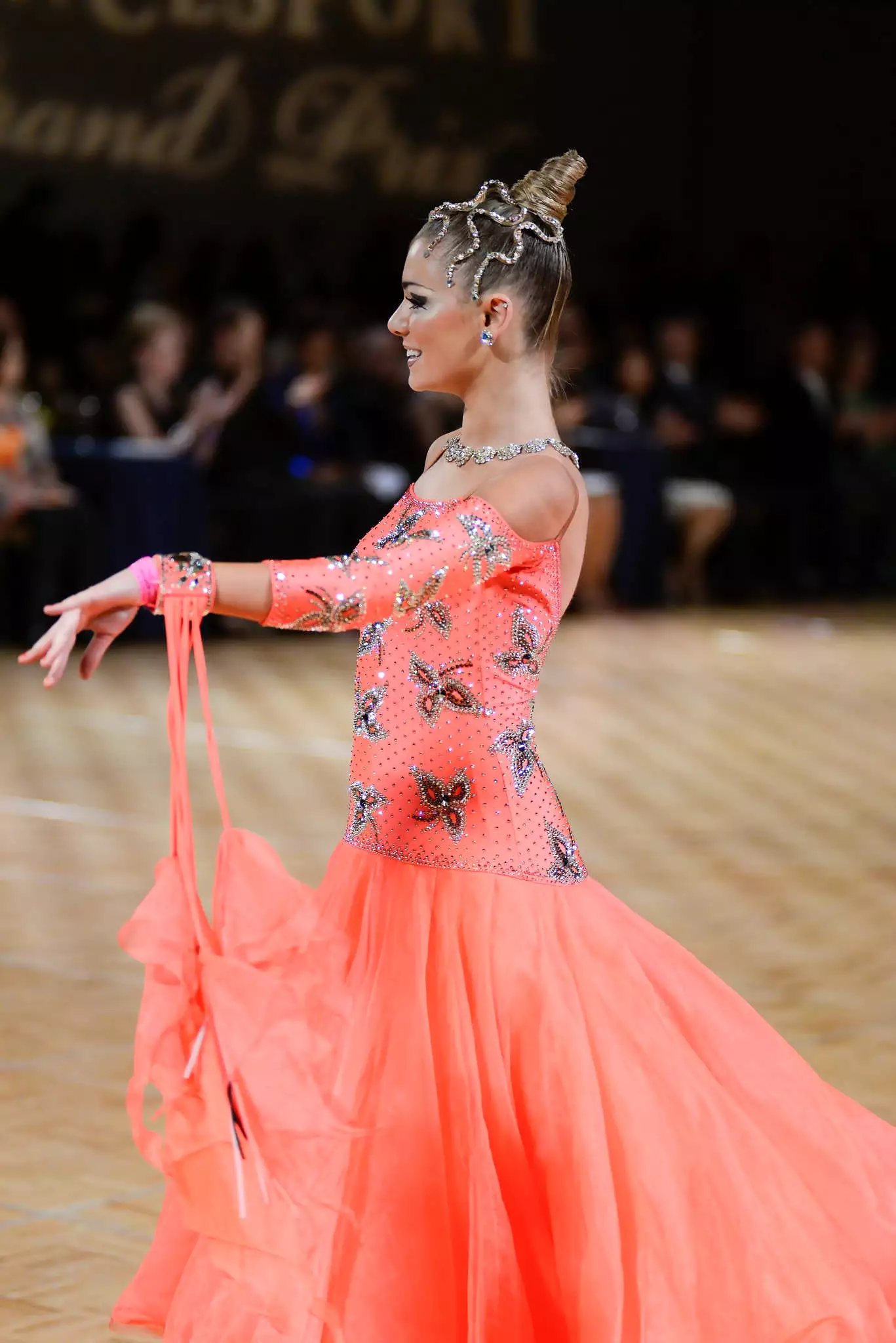 The result: Orange Standard Ballroom Dance Dress - Vibrant and Eye-catching