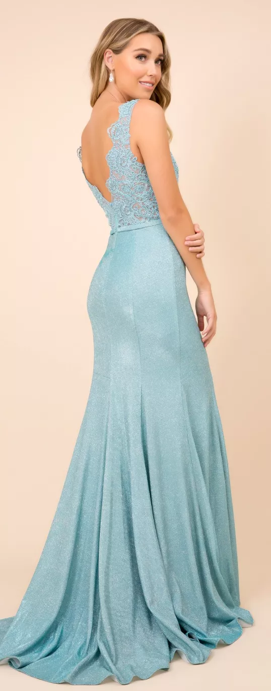 V-neck Long Prom Dress with Lace Top