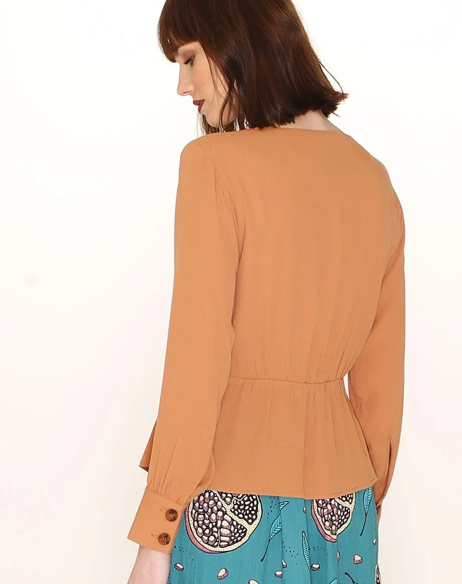 Brown V-Neck Viscose Shirt