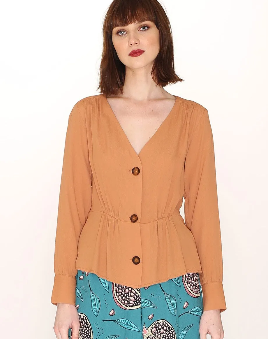 Brown V-Neck Viscose Shirt