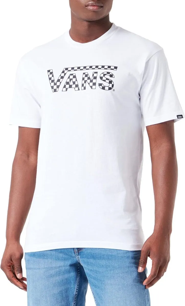 Vans Crew Neck T-Shirt with Checkered Logo in White and Black Colors