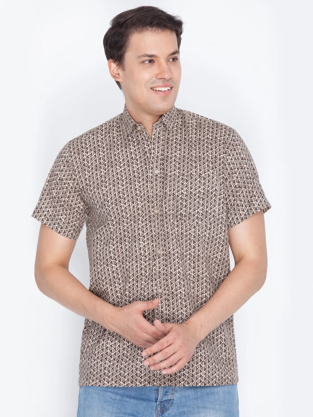 Men's Ethnic Brown Cotton Shirt from VASTRAMAY