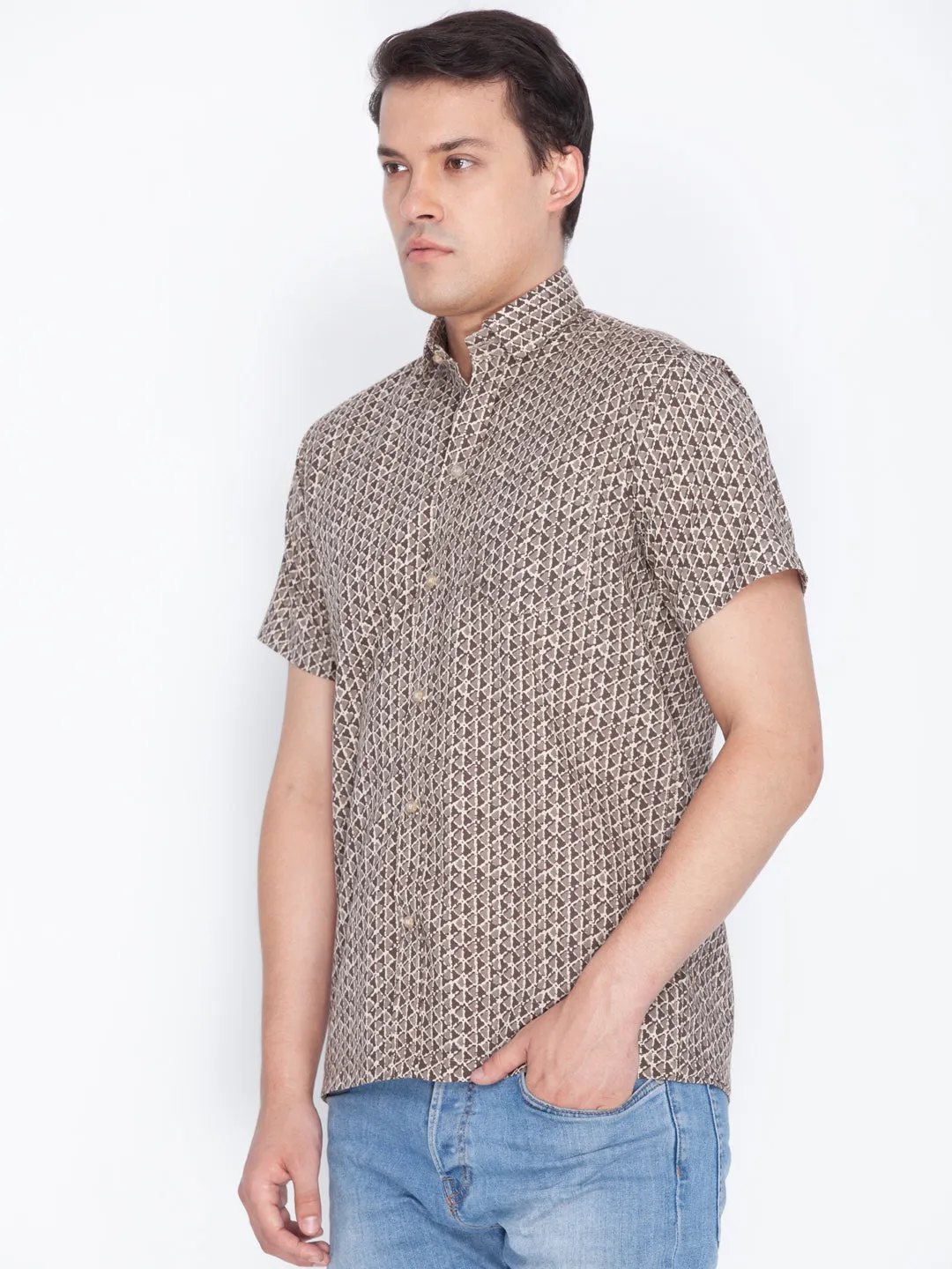 Men's Ethnic Brown Cotton Shirt from VASTRAMAY