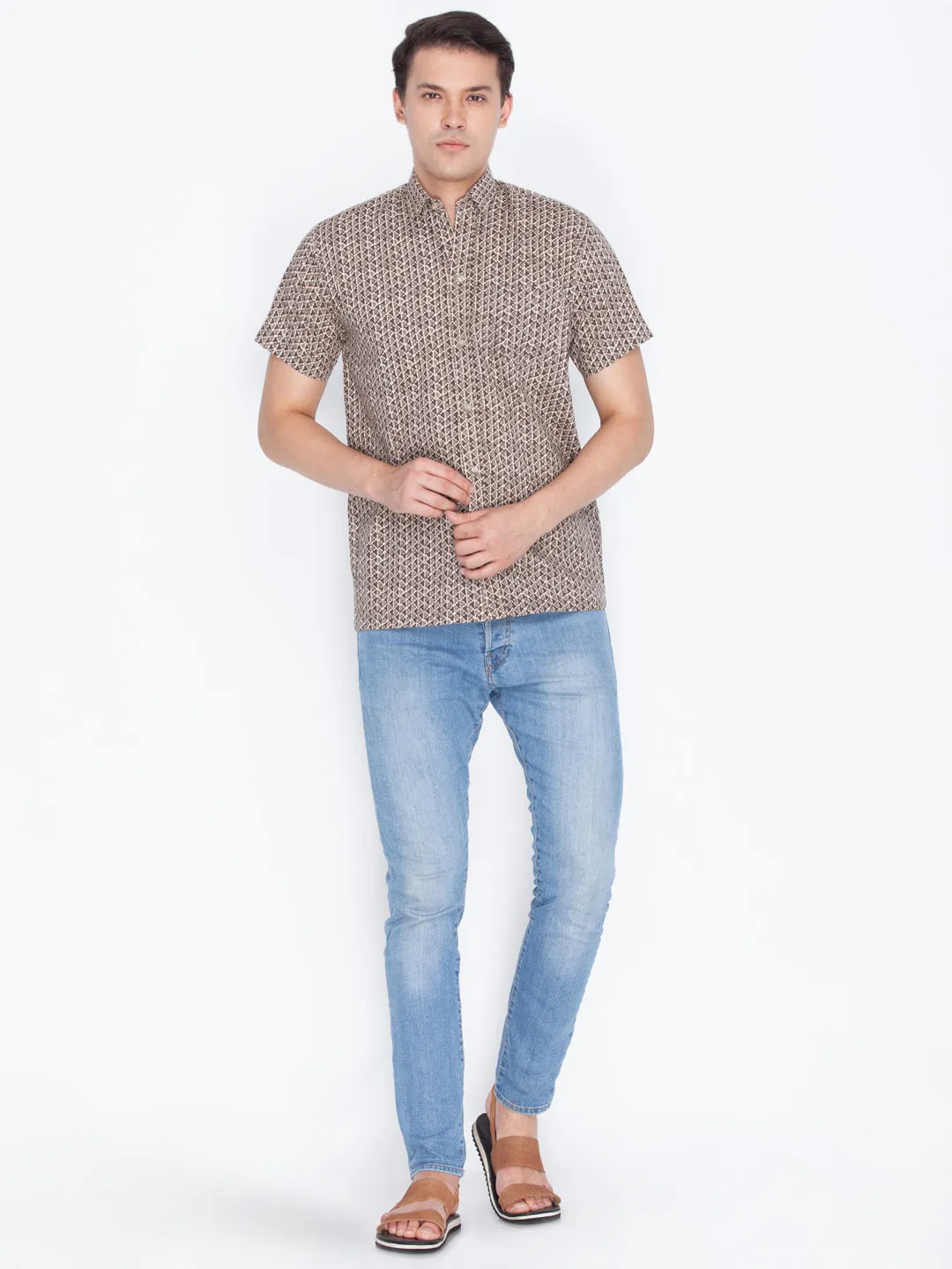 Men's Ethnic Brown Cotton Shirt from VASTRAMAY