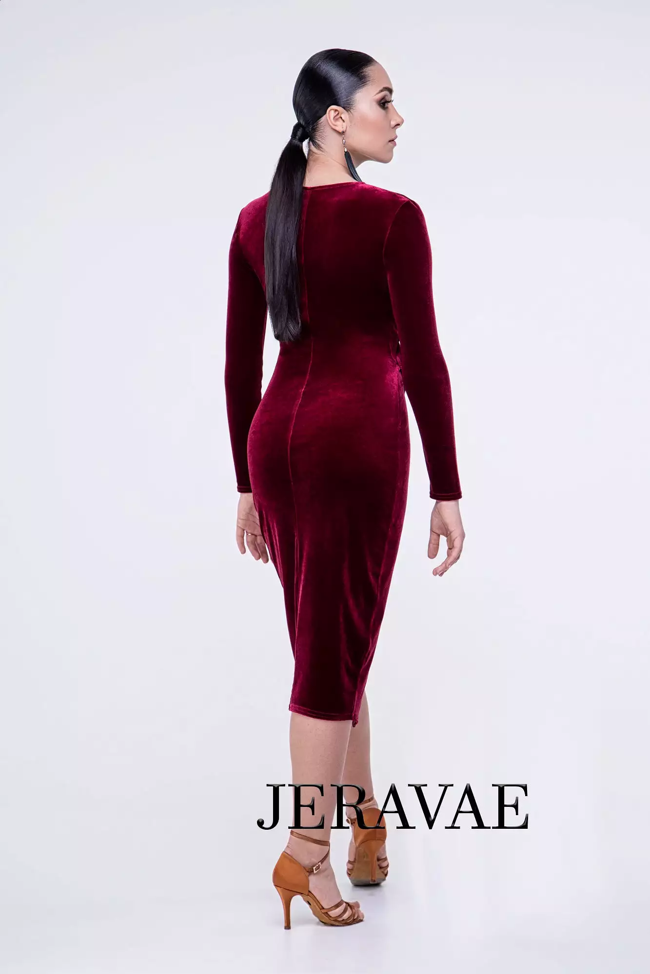 Velvet Long Sleeve Wrap Latin Dress with Slit - PRA 360 | In Stock