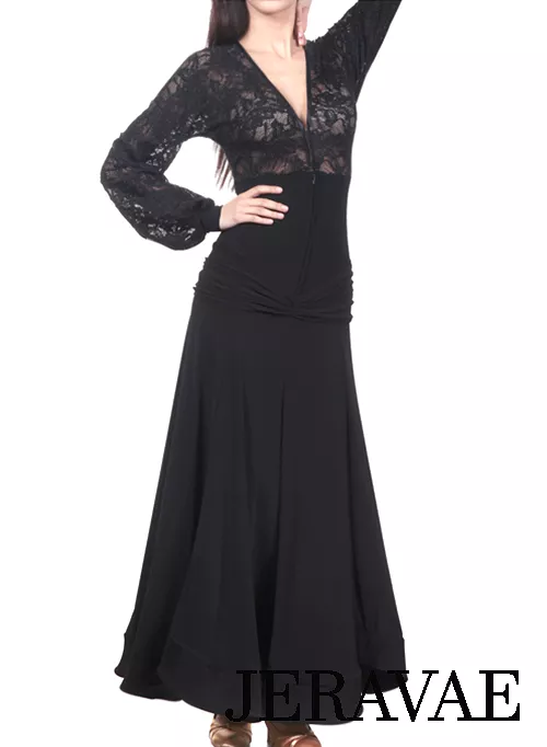 Victoria Blitz Black Ballroom Practice Dress V-Neckline Stretch Lace Top Front Zipper PRA 1013 Stock