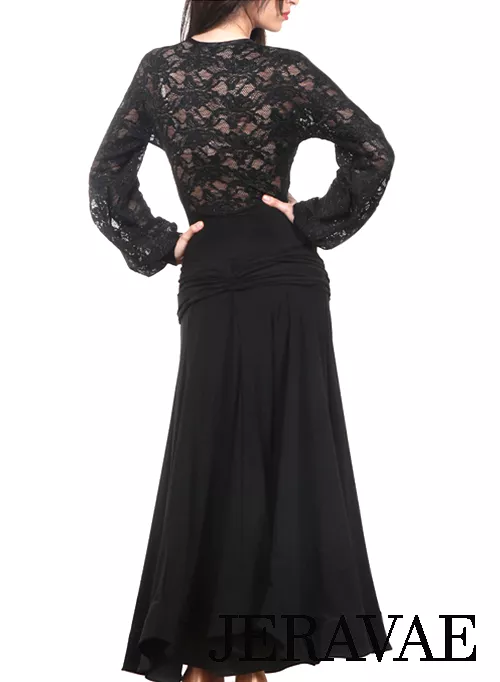 Victoria Blitz Black Ballroom Practice Dress V-Neckline Stretch Lace Top Front Zipper PRA 1013 Stock