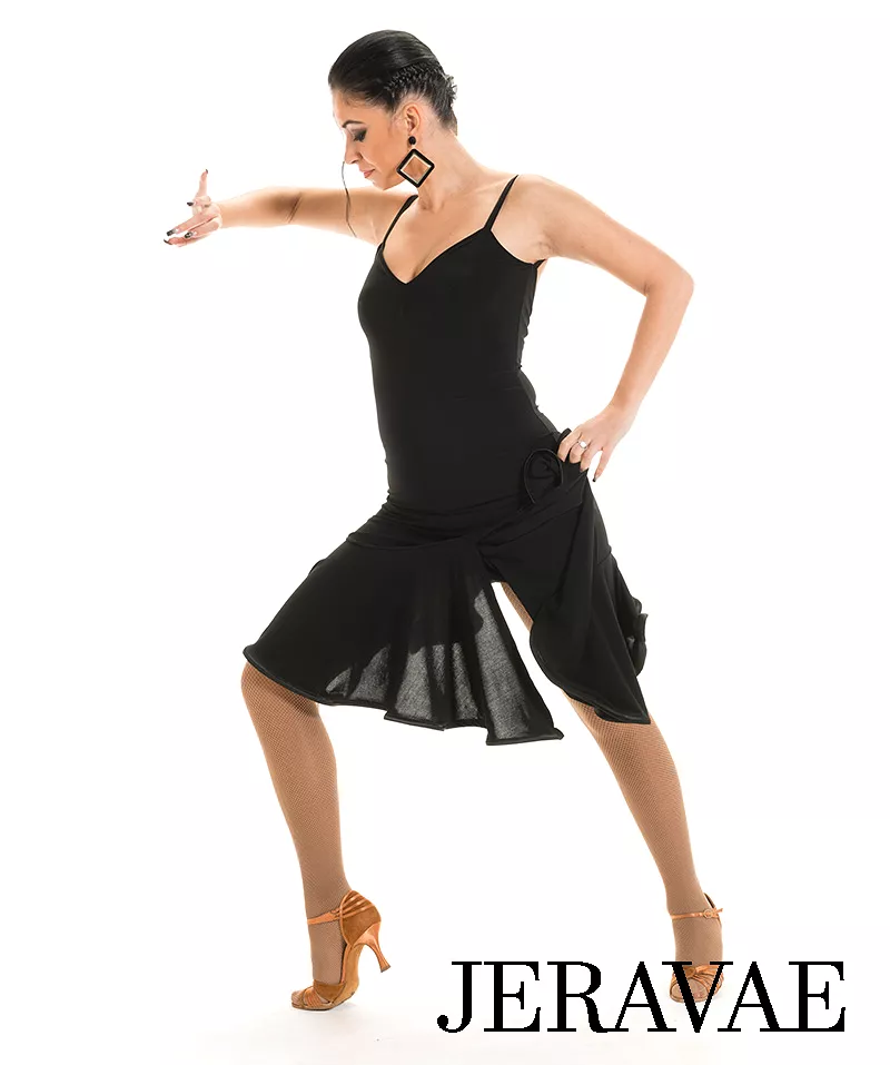 Victoria Blitz Black Sleeveless Latin Dance Dress with V-Neck and Asymmetrical Hem, In Stock