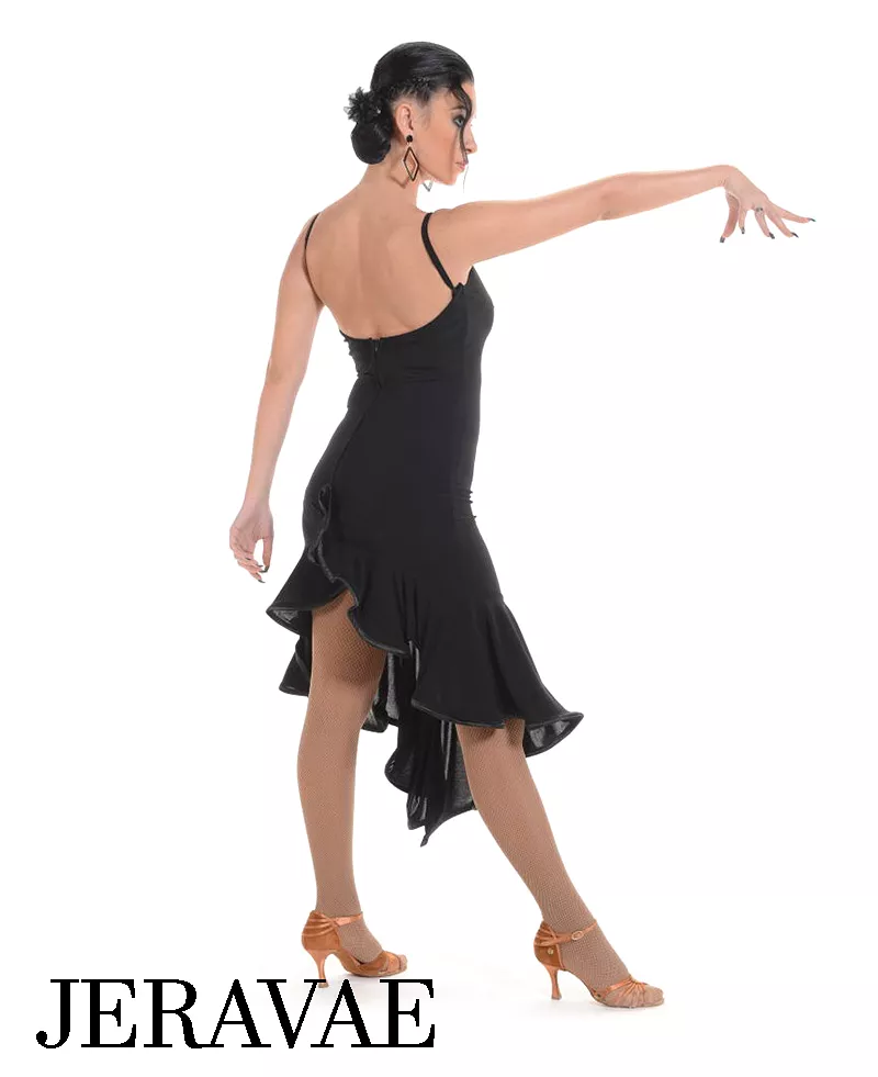 Victoria Blitz Black Sleeveless Latin Dance Dress with V-Neck and Asymmetrical Hem, In Stock