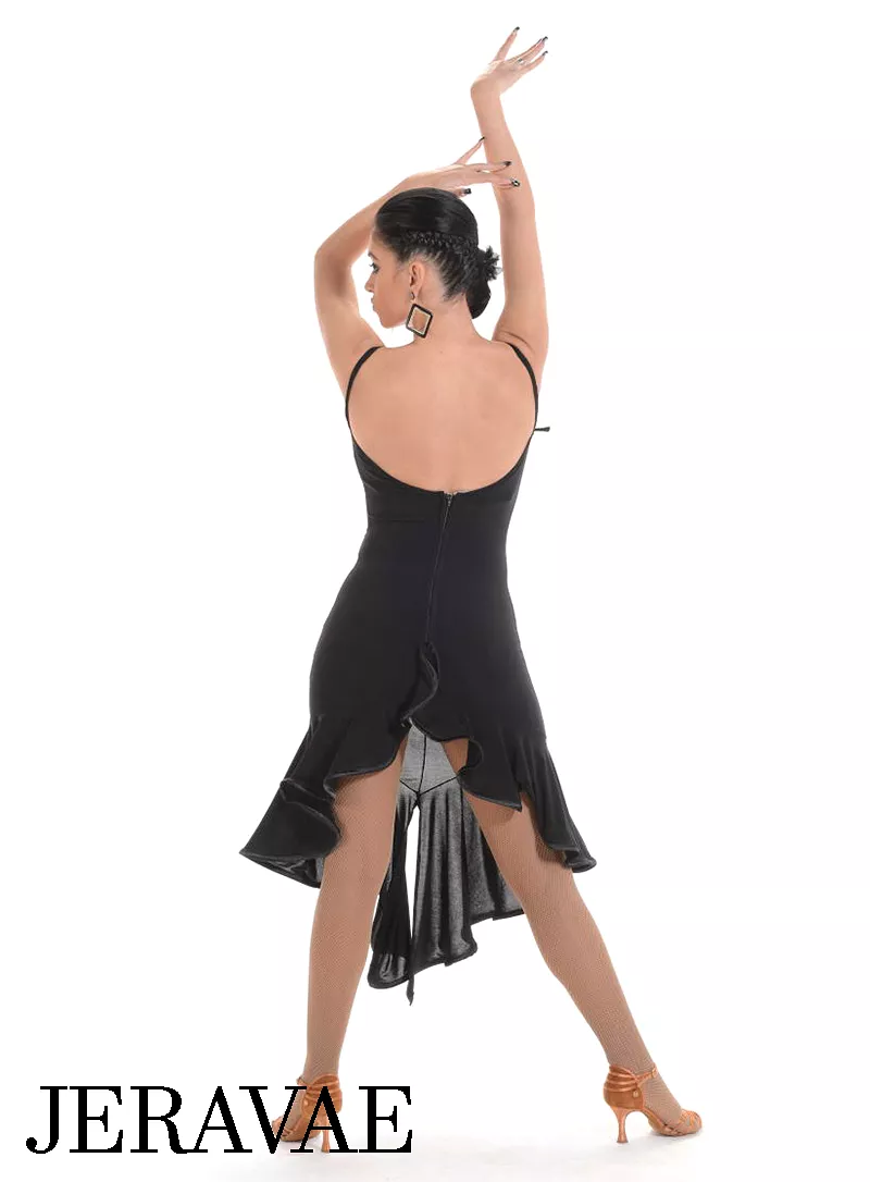 Victoria Blitz Black Sleeveless Latin Dance Dress with V-Neck and Asymmetrical Hem, In Stock