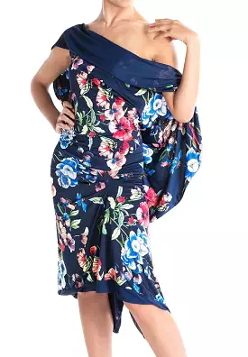 Victoria Blitz MANTOVA Navy Blue Floral Latin Practice Dress - Drape Neckline & Back, Sizes XS-3XL PRA 997 S.