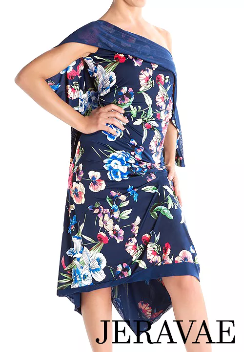 Victoria Blitz MANTOVA Navy Blue Floral Latin Practice Dress - Drape Neckline & Back, Sizes XS-3XL PRA 997 S.