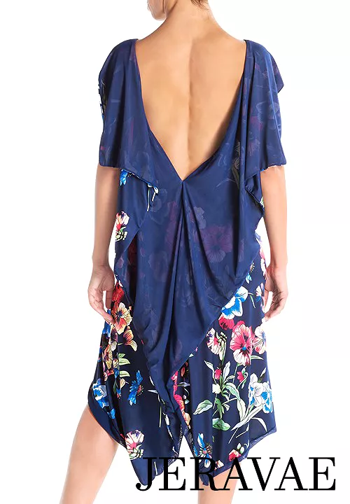 Victoria Blitz MANTOVA Navy Blue Floral Latin Practice Dress - Drape Neckline & Back, Sizes XS-3XL PRA 997 S.