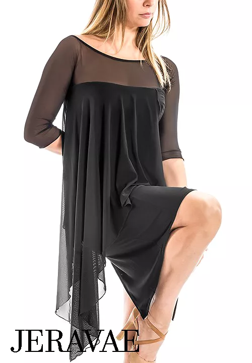 Victoria Blitz SCOZZA Black Latin Dress with 3/4 Sleeves and See-Through Wrap Around Layer - PRA 1014 in Stock