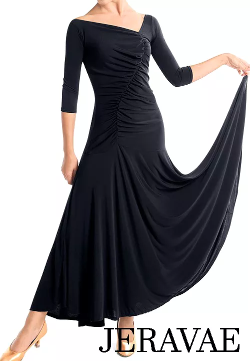 Victoria Blitz VICENZA Black Dance Dress with Sleeves and Ruched Front - XS-3XL Sizes - PRA 1006 in Stock