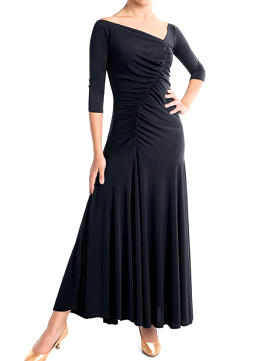 Victoria Blitz VICENZA Black Dance Dress with Sleeves and Ruched Front - XS-3XL Sizes - PRA 1006 in Stock