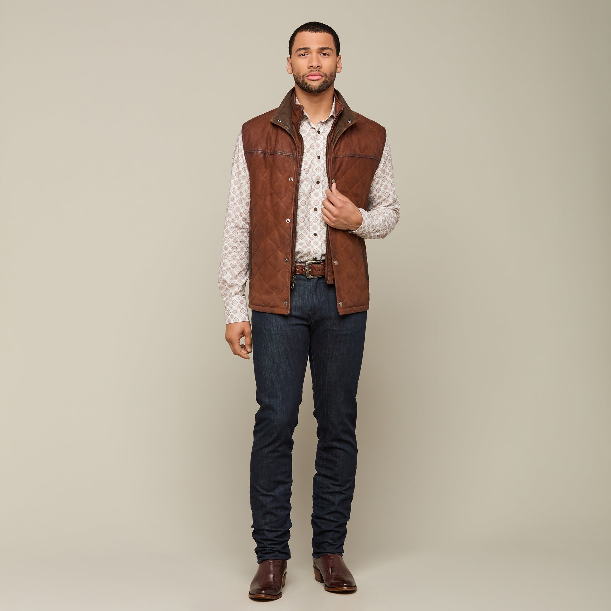 Waxed Suede Vest Bourbon