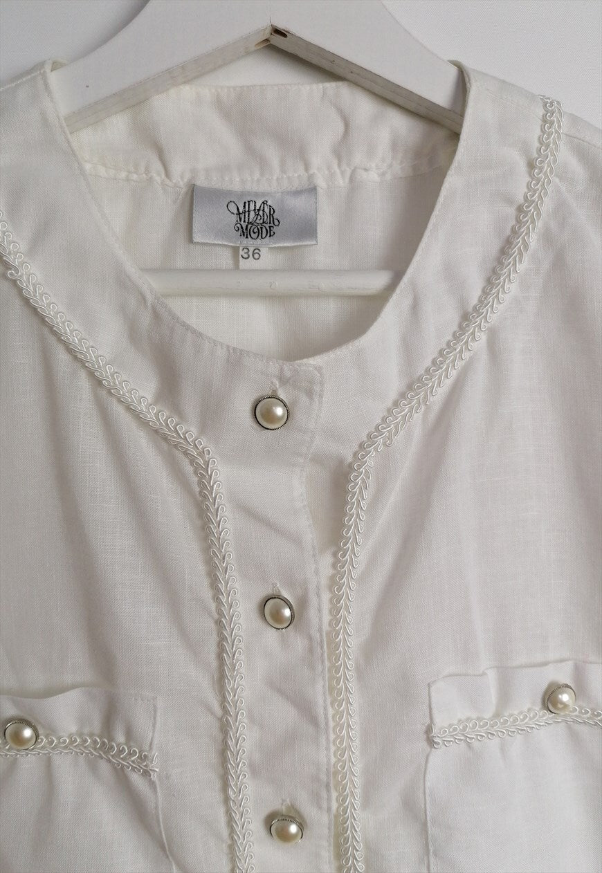 White Blouse with Pearl Buttons