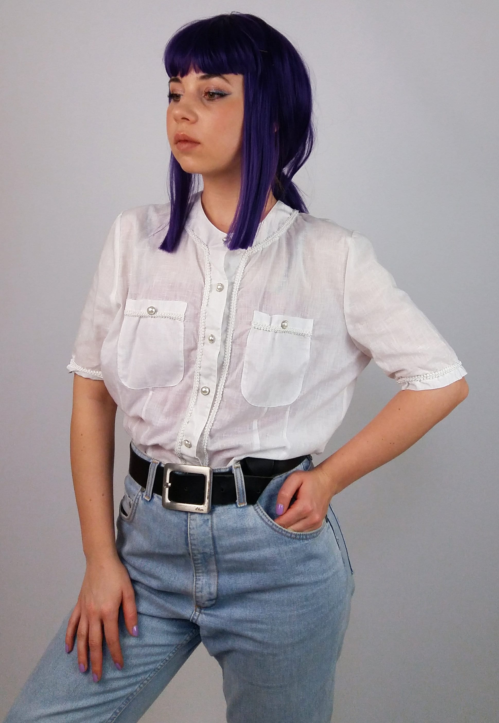 White Blouse with Pearl Buttons