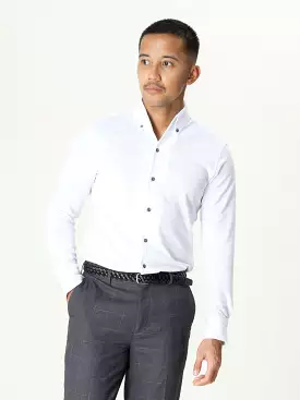 White Button Down Long Sleeve Polo Shirt.