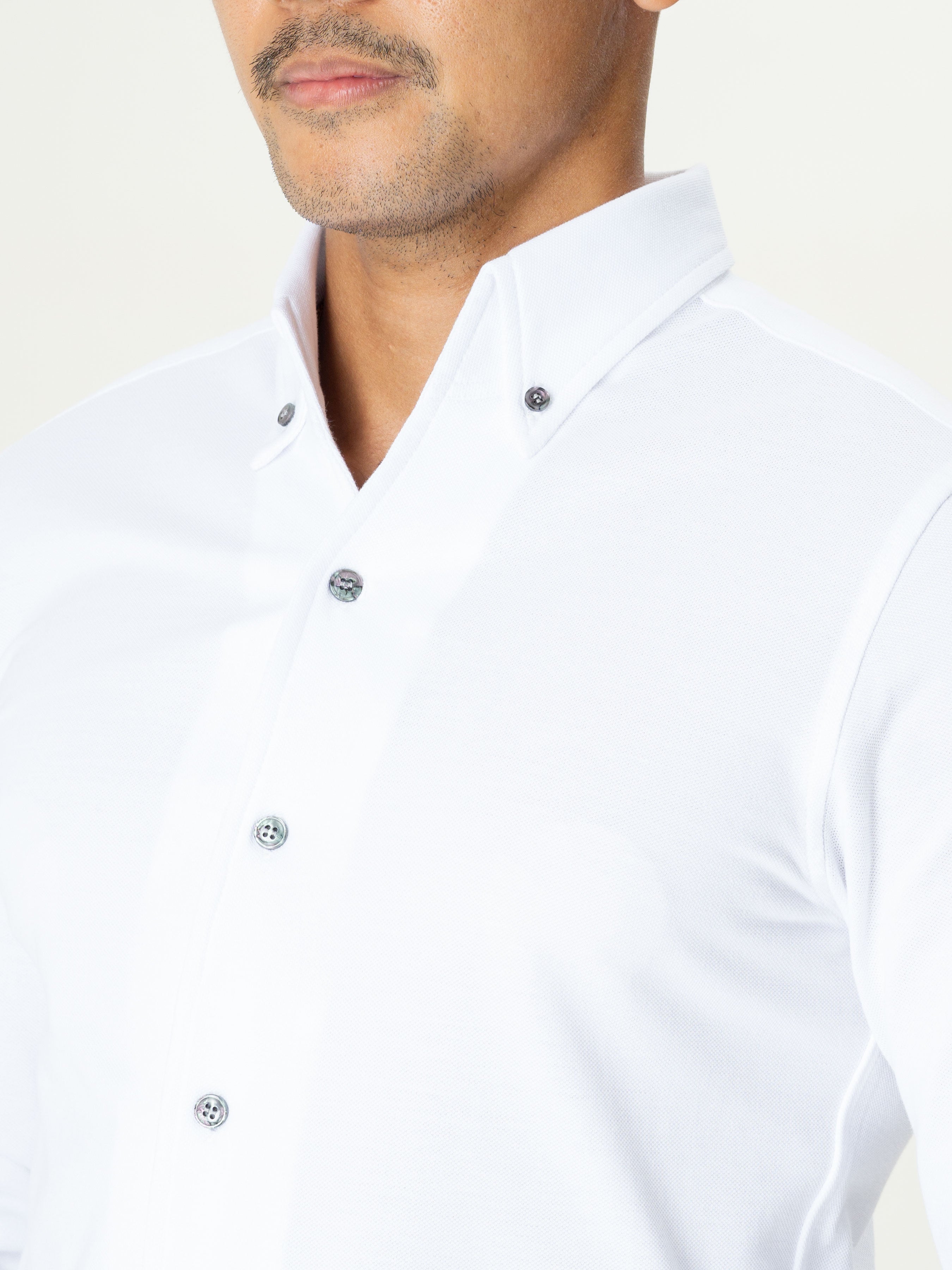 White Button Down Long Sleeve Polo Shirt.